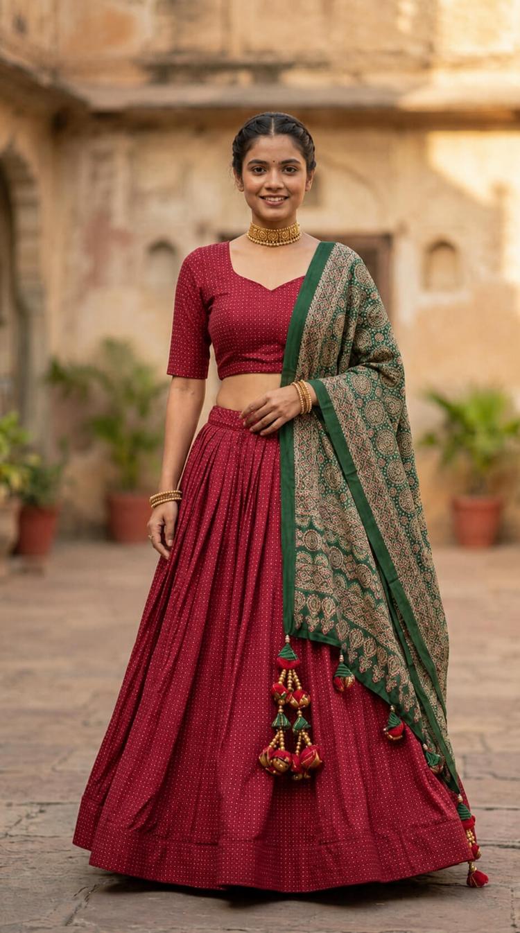 Luxury Maroon Gota-Patti Velvet Lehenga (NH17)