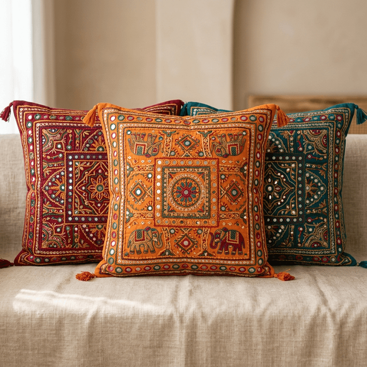 Festive Mirror-Work Cushion Cover Set