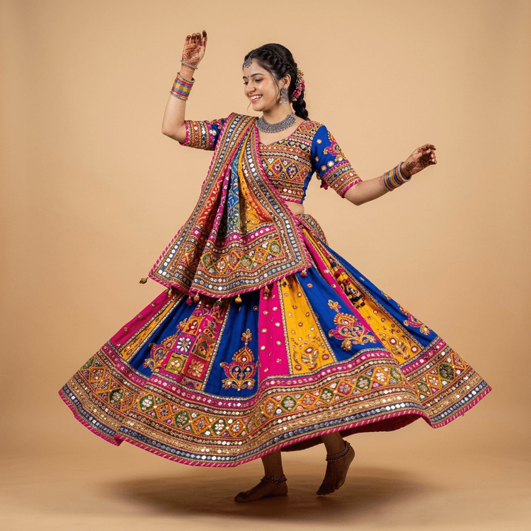 Vibrant Navrang Mirror-Work Chaniya Choli